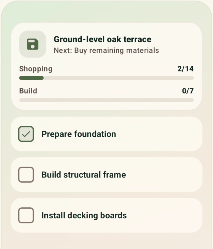 Builtwy-App-Funktion: Bauschritte